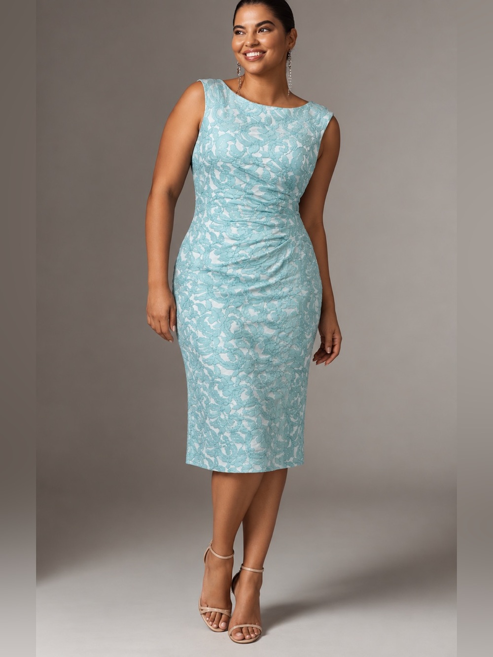 Lauren Ralph Lauren Essential Jacquard Sheath Dress Size 16 Aqua Blue